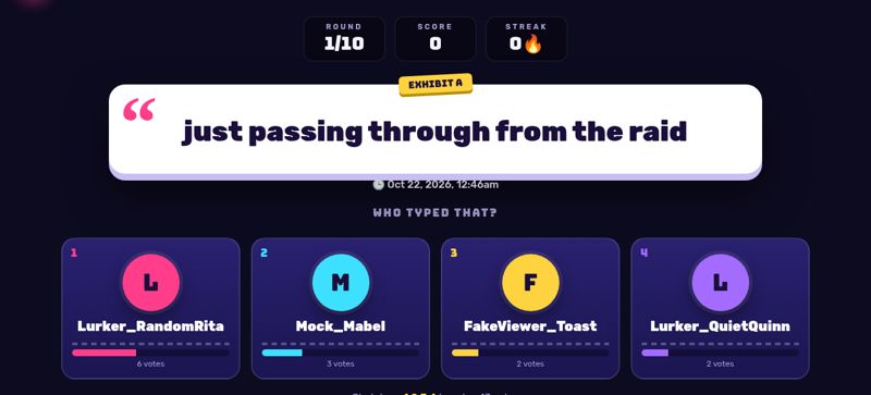 Who Typed That? quiz screen